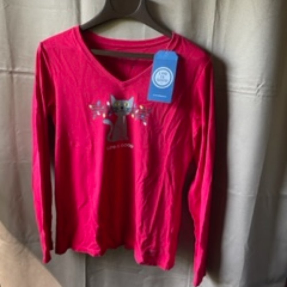 Life is Good Cat with Light Bulbs Crusher Tee NWT Small